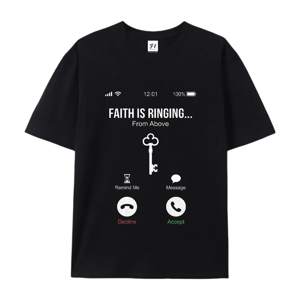 Faith Is Ringing T Shirt Men Women Funny Phone Incoming Call Graphic Tees Christian Gospel Vintage Black Summer Tops