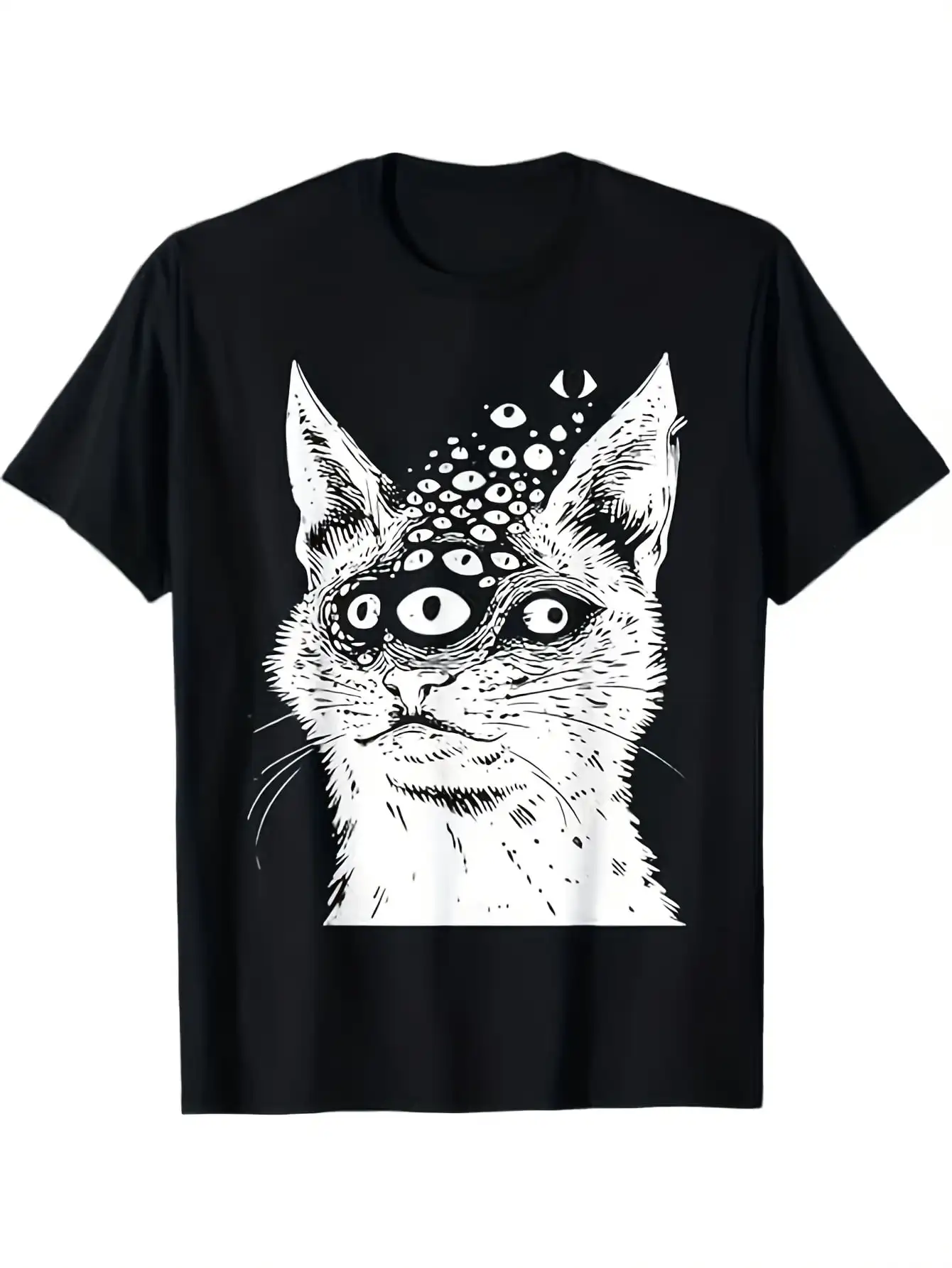 Unisex Psychedelic Trippy Surreal Multiple Cat Eyes Graphic T-Shirt