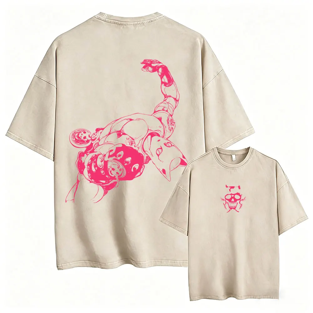Washed Vintage Anime Jojo Bizarre Adventure T-shirt Killer Queen Weather Report Graphic T Shirts Unisex Manga Oversized T-shirts