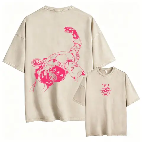 Washed Vintage Anime Jojo Bizarre Adventure T-shirt Killer Queen Weather Report Graphic T Shirts Unisex Manga Oversized T-shirts