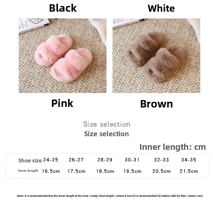 Kinder-Baumwollpantoffeln in Khaki für Jungen und Mädchen, Fell-Schuhe für Herbst und Winter, Rosa, Beige, Rutschfeste Flache Hausschuhe für Mittlere und Große Kinder – Detail 2