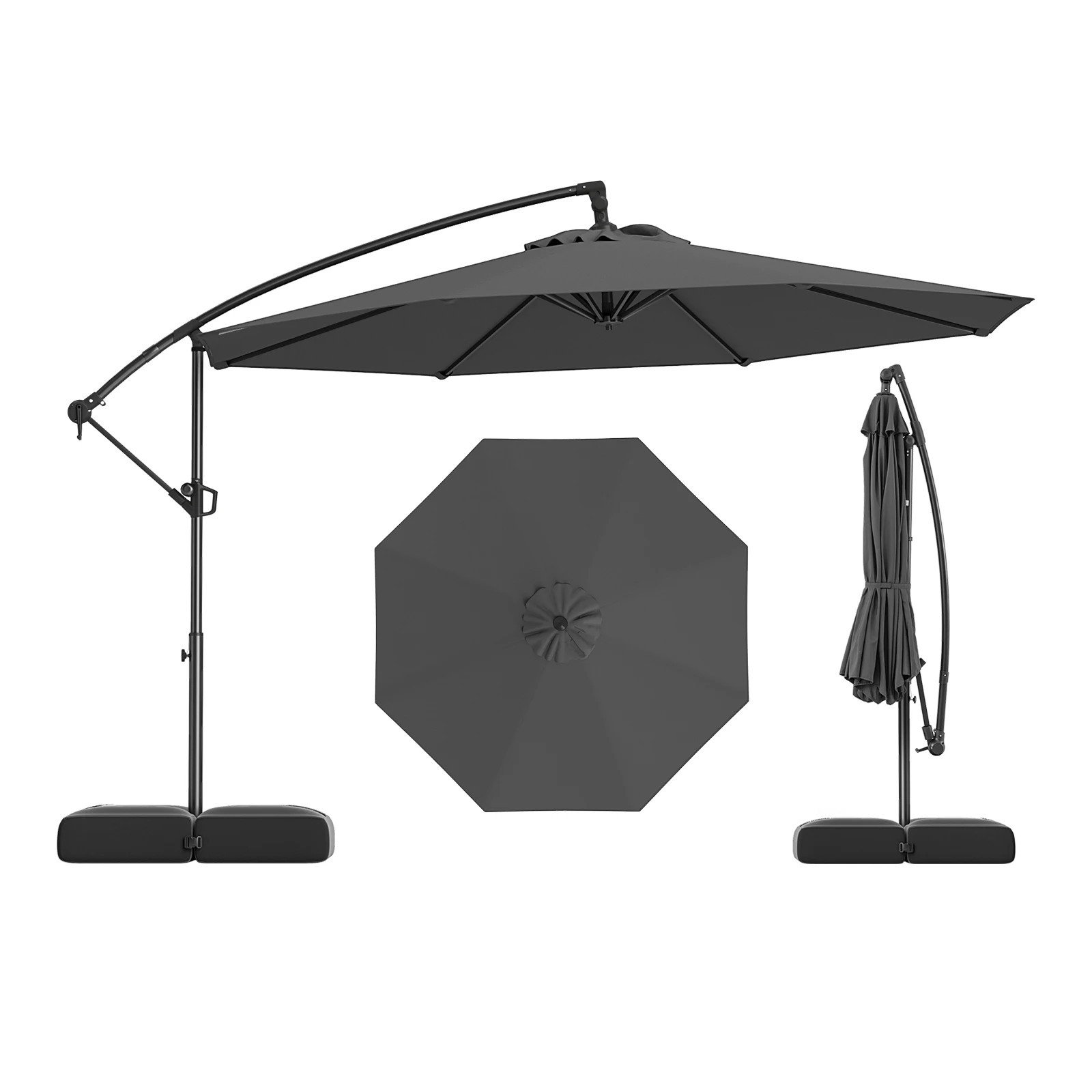 

10 FT Offset Hanging Umbrella with Base Patio Cantilever Umbrella 360° Rotation