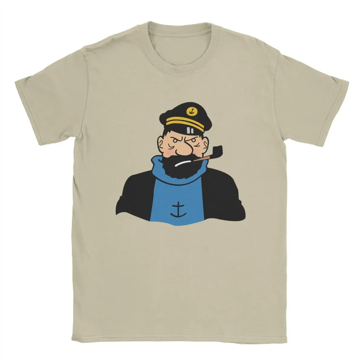 Captain Haddock Men T Shirts Cartoon Awesome Tee Shirt Short Sleeve Crew Neck T-Shirts Pure Cotton Plus Size Clothes