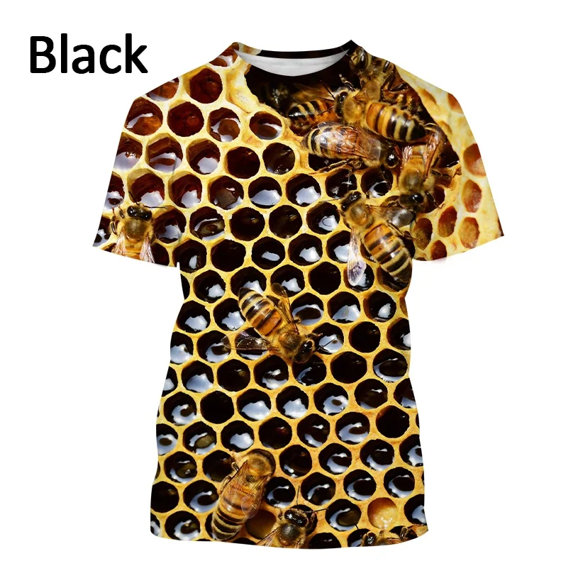 New and Interesting 3D Printing Pure Raw Material Honey Honeycomb Printed T-shirt Honey Bee Shirt Harajuku Fashion T-shirt