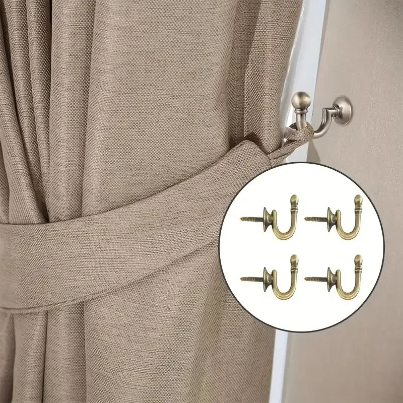 4Pcs Antique Bronze Color Metal Curtain Hook Decorative Wall Mounted Curtain Rope Hooks Curtain Hanging Accessories Home Decor