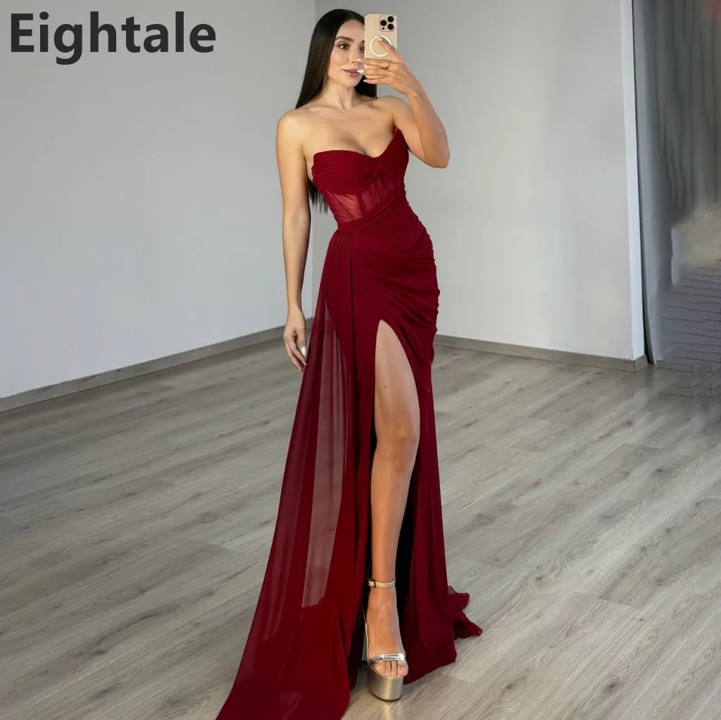 Eightale 2025 г. Бордовое шифоновое вечернее платье русалки в Саудовской Аравии Милое платье для выпускного вечера с высоким разрезом Вечерние платья по индивидуальному заказу