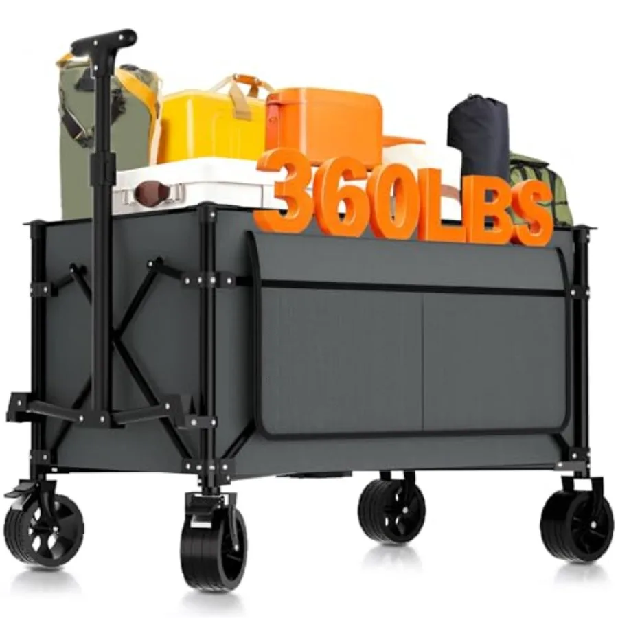 

Foldable 150L 360LBS Heavy Duty Outdoor Utility Cart with All-Terrain Wheels Brakes for Beach Grocery Camping Shopping Sports G