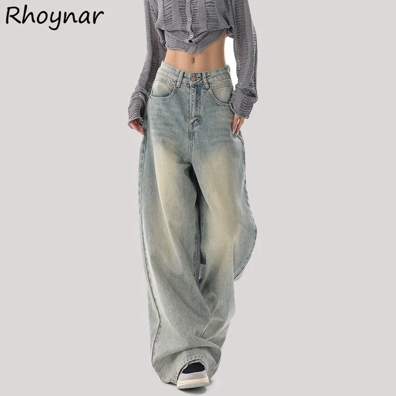 American Style Washed Jeans Women Baggy Retro Leisure Wide Leg Trousers Y2k Students All-match BF Street Autumn Stylish Mopping