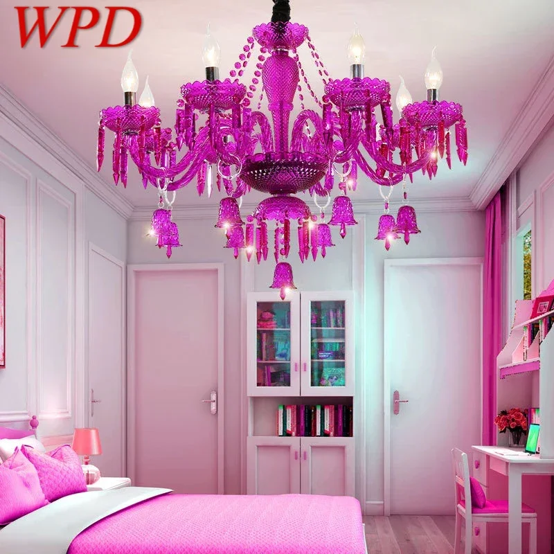 

WPD European Style Crystal Pendent Lamp Purple Candle Lamp Luxurious Living Room Restaurant Bedroom Clothing Store Chandelier