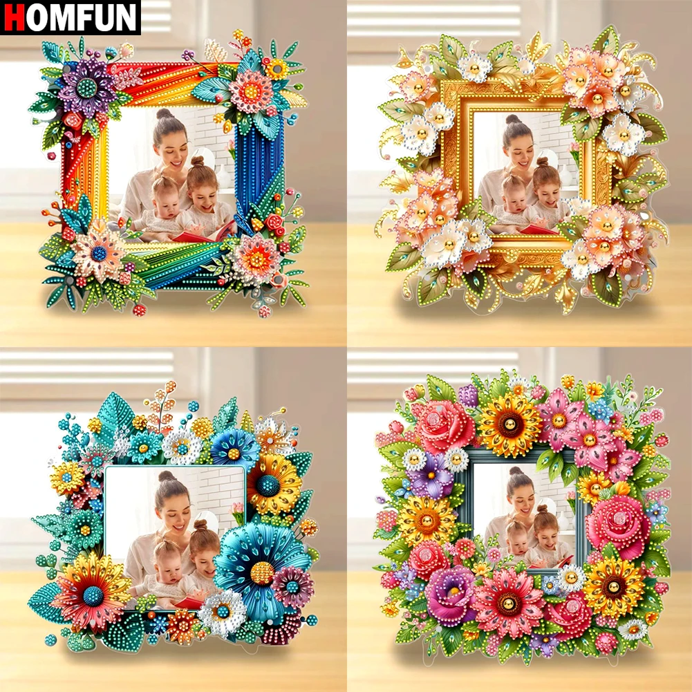 HOMFUN DIY Special Shape Diamond Painting Creative Flower Art Photo Frame Kit 5D Mosaic Picture Frame Art Craft Home Decor Gift