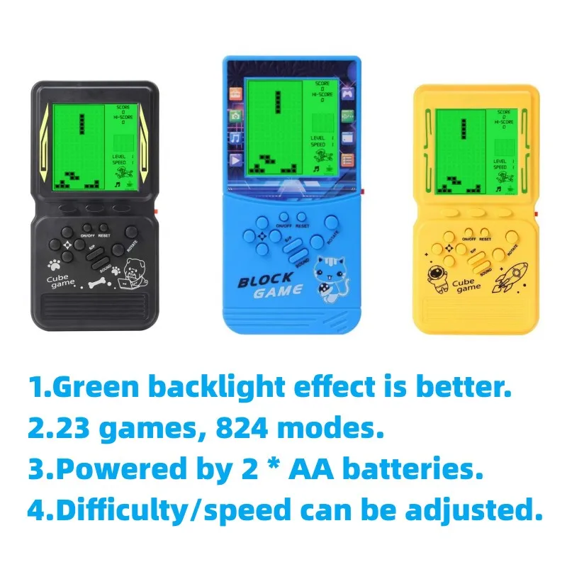 New Brick Game Console big Screen Nostalgic Puzzle Built-in 23 Block Games Adjustable Speed/Difficulty Powered by 2 AA Batteries