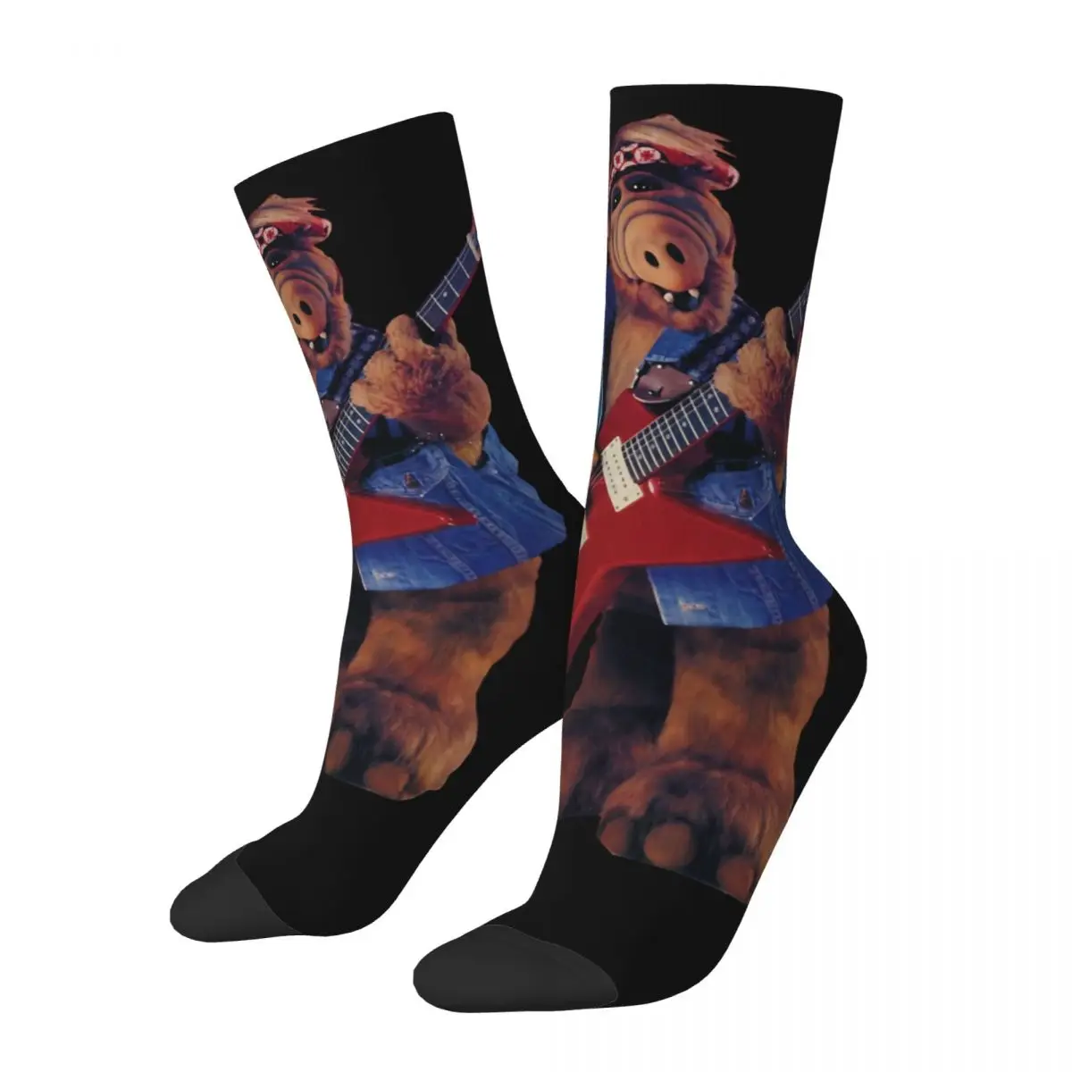 Retro YEAH Guitar Men's Socks ALF The Animated Series Unisex Harajuku Pattern Printed Crazy Crew Sock Gift