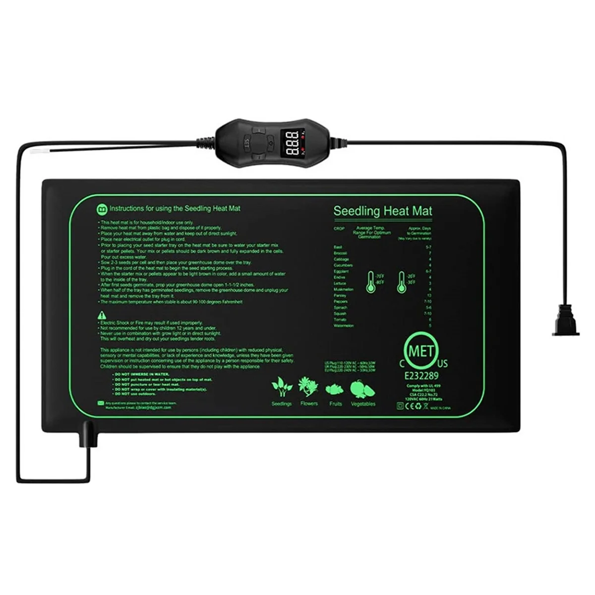 50W Seedling Heat Mat with Thermostat with Temperature Setting From 5℃ to 42℃ for Plants Growth,Germination EU Plug