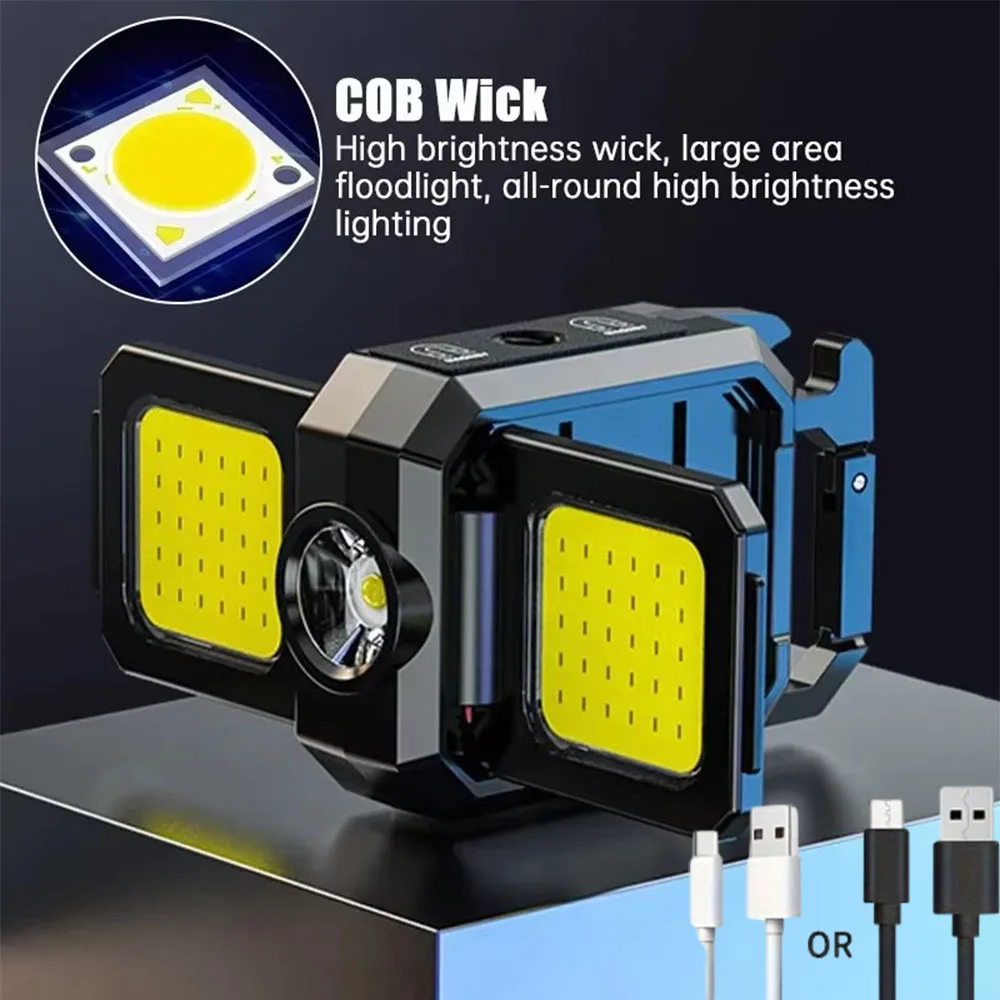 Mini LED Flashlight Keychain Light USB Rechargeable Waterproof COB Foldable Side Lights For Outdoor Camping Hiking Work Lighting
