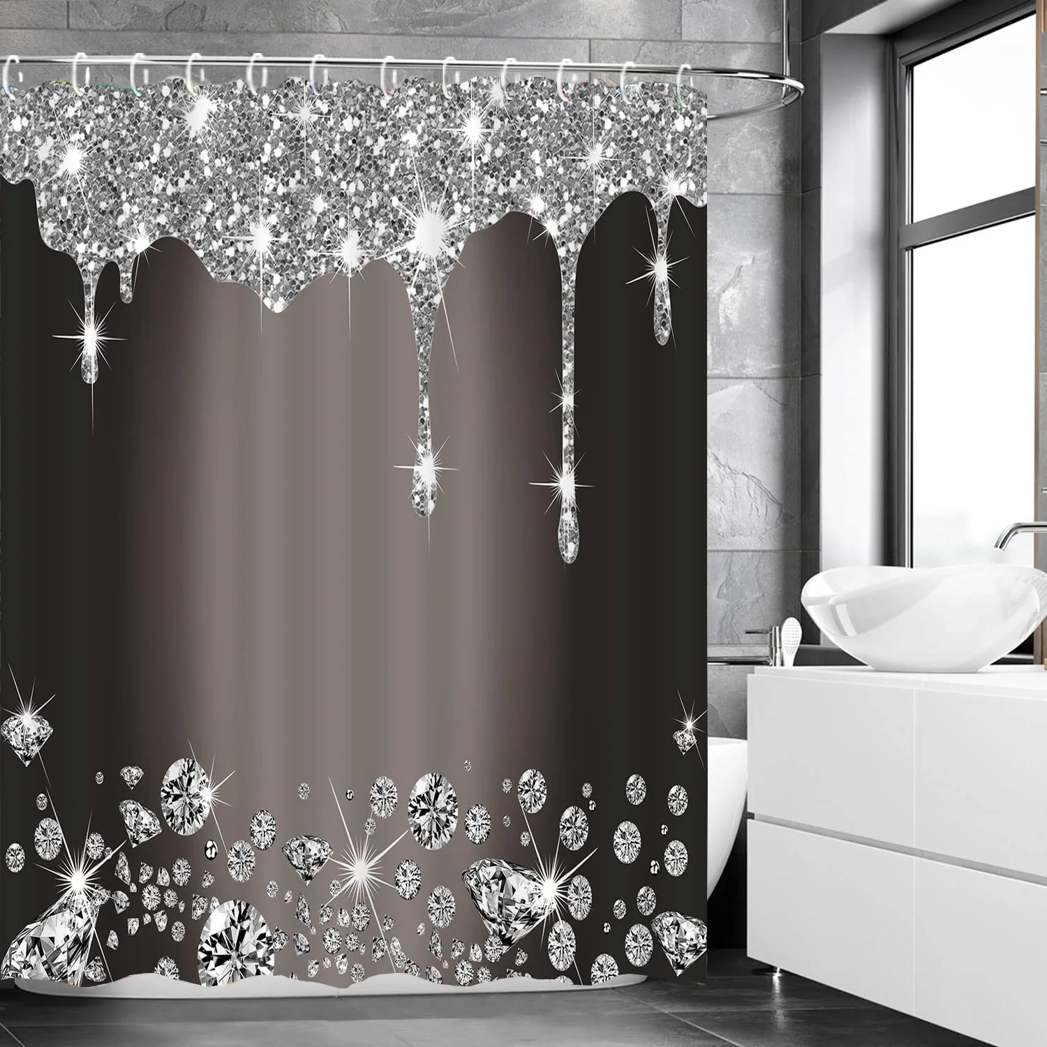 1Pc Sparkling Diamond Shower Curtain Waterproof Bathroom Curtains With Hooks Durable Bathtub Curtain Bathroom Accessories