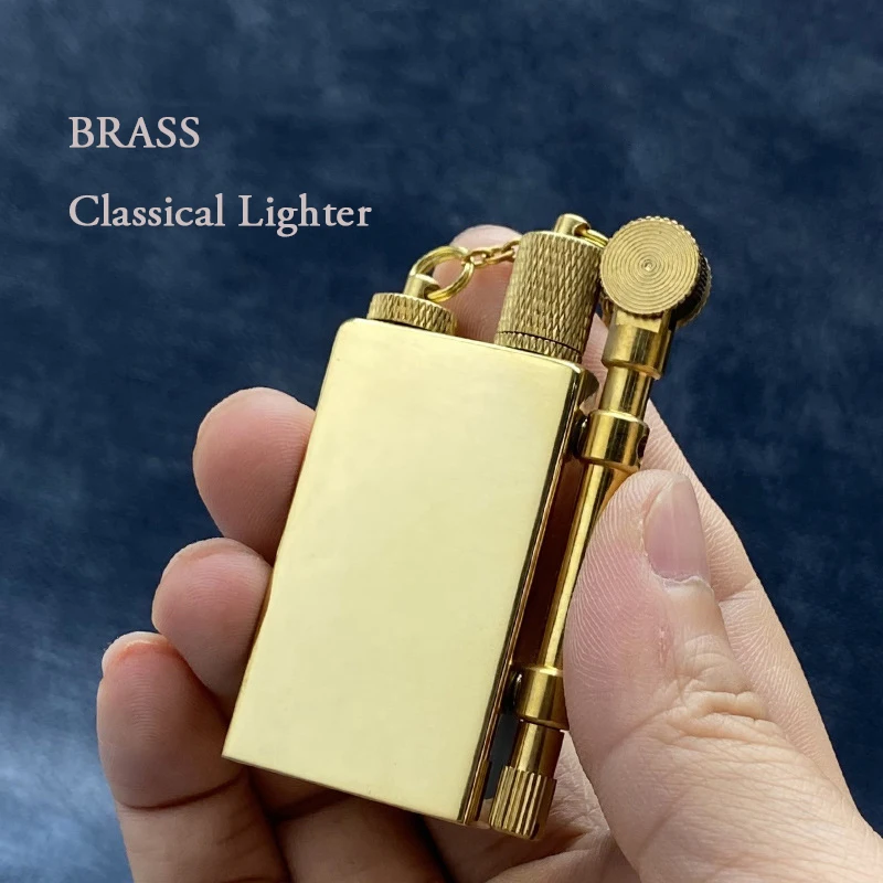 Nostalgic Brass Kerosene Lighter Mechanical Oil Lighter Edc Gadgets Firestone Storage Design Retro Collection