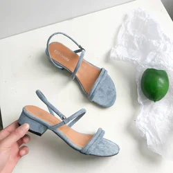 Comemore Heels Summer Blue Casual Pumps Shoes Low Heel Sandal Slippers Women's Footwear Mujer 2023 Slides Women Heeled Sandals