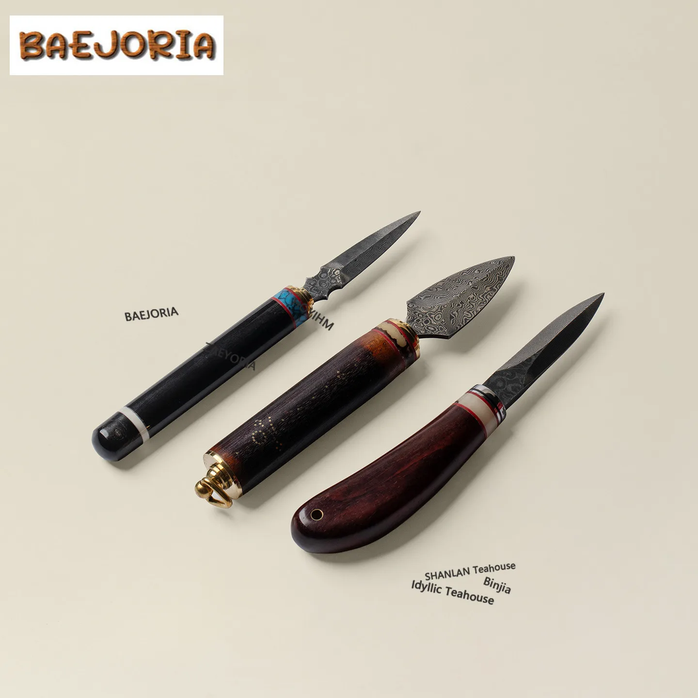 BAEJORIA Damascus Steel Sandalwood Tea Bags Scissors Embroidery Cutting Sewing Tailor Shears Handicraft DIY Teaware Decoration