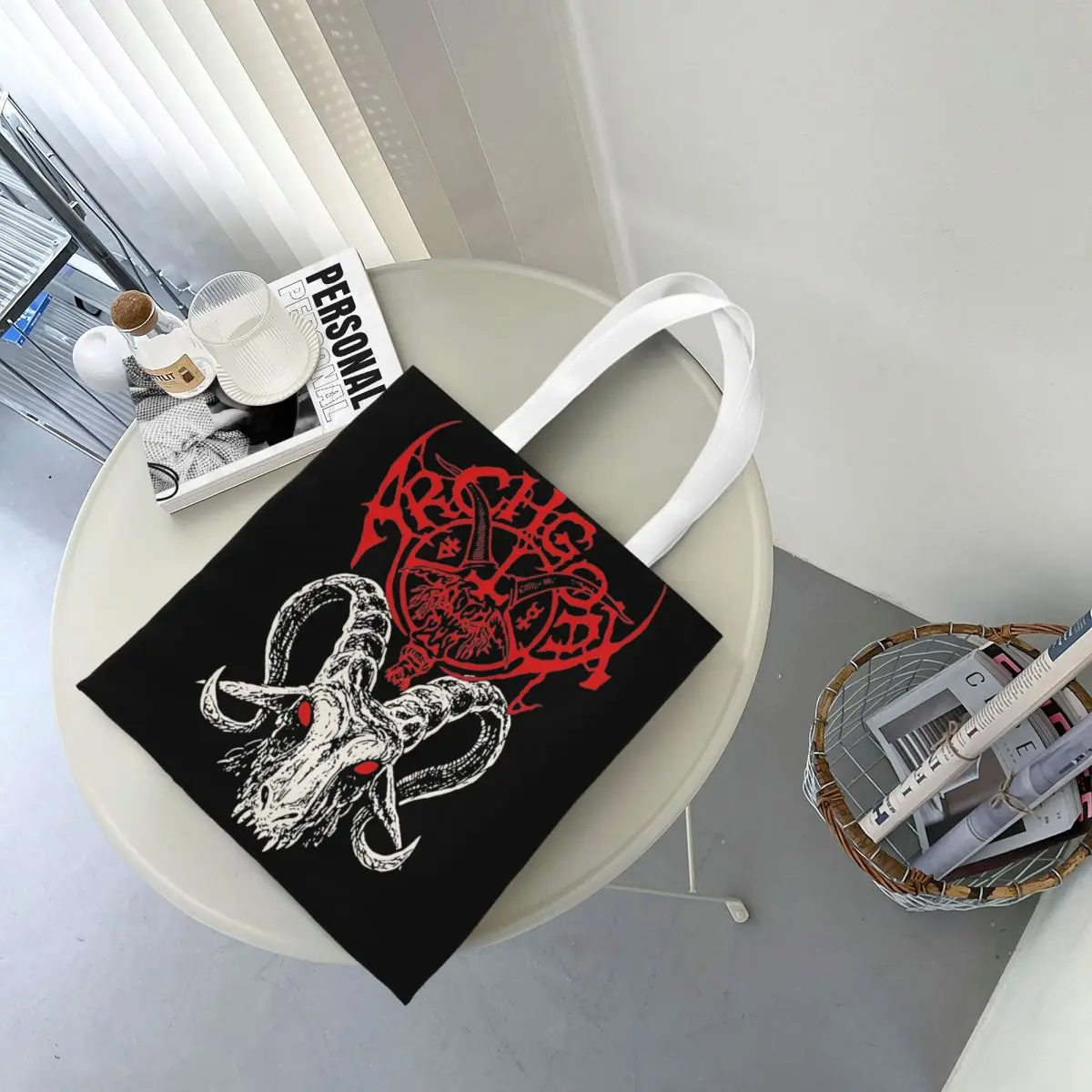 Archgoat Band Canvas Tote Bag Trendy Large Capacity Shopping Bag for Women Black Metal Daily Bags