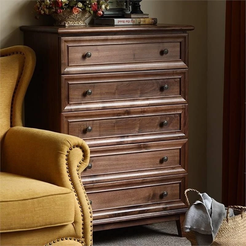 American all-solid wood chest of drawers, black walnut chest of drawers, retro storage cabinet, locker, living room side cabinet