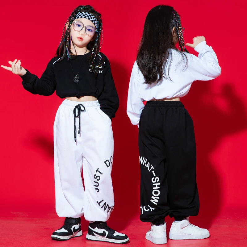 Teen Girls Modern Dance Clothes Long Sleeves Tops Loose Hip Hop Dance Pants Jazz Practice Wear Street Dance Casual Outfit BL9278