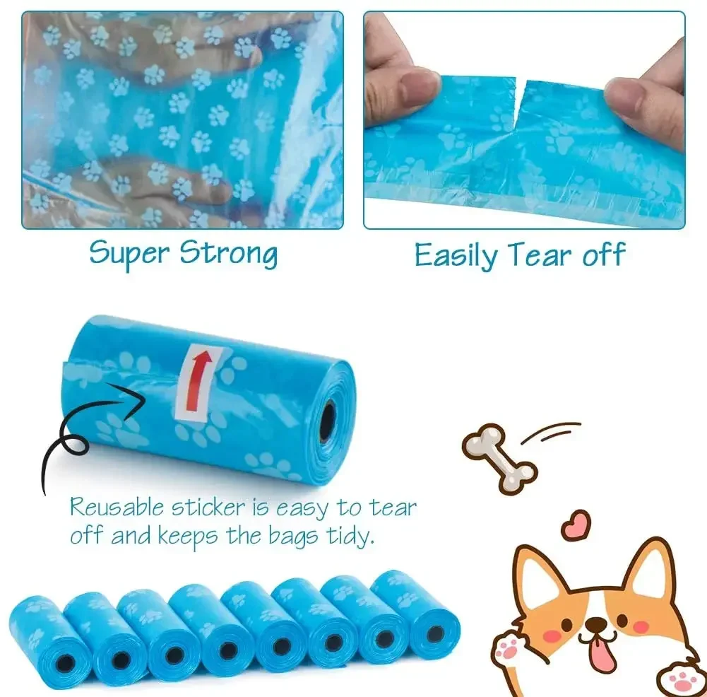 Bolsas desechables para excrementos de mascotas, bolsa para excrementos de perros, dispensador de huesos con Clip para correa, suministros de productos para perros y cachorros, bolsas de 5 rollos (75 uds)