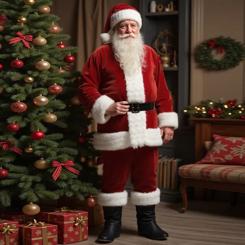 Disfraz de Papá Noel para Hombre Adulto, Traje de Terciopelo Dorado de Lujo, Disfraz de Año Nuevo 2026 para Fiesta de Carnaval, Actuación en Escenario