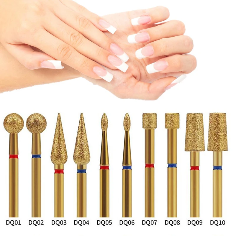 Brocas de diamante dorado para uñas, fresa eléctrica para manicura, limpieza de cutículas, rebabas rotativas, cabezal de esmalte, herramienta limpiadora de uñas