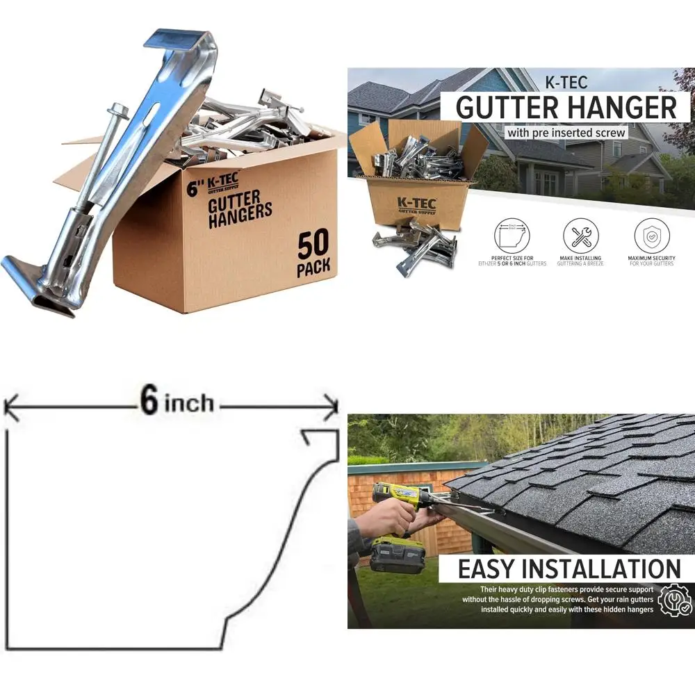 

Heavy Duty 6 Inch Gutter Hangers with Rust Resistant Clips for Secure Rain Gutter Installation