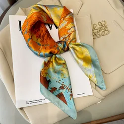 Luxury Brand Print Women Square Scarf Imitation Silk Neck Scarf Elegant Style Sunscreen Inelastic Bandana