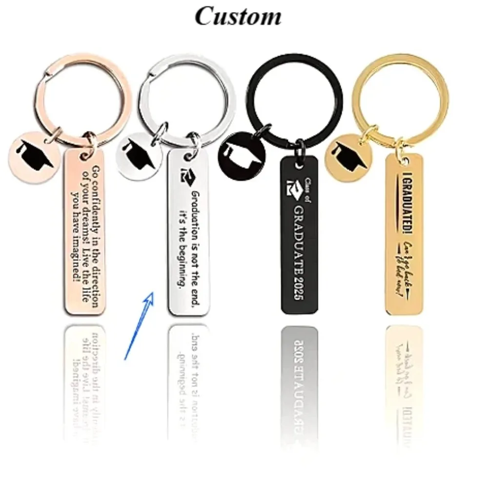 

New Style Stainless Rectangular Hang Tag Custom Logo Name Keychain Steel Advertising Holiday Metal Key Ring Engraved Laser Gift