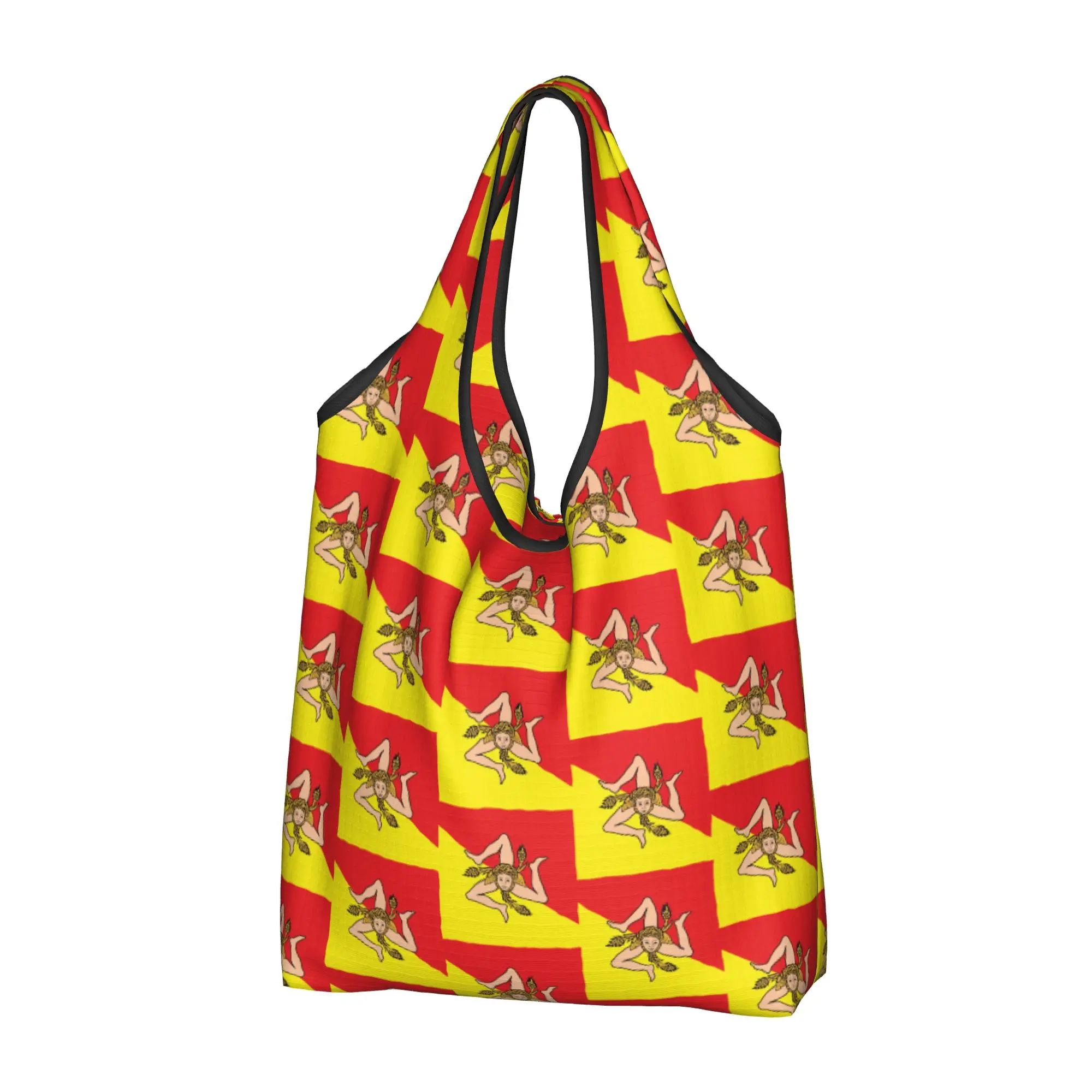 Italian Island Sicily Flag Groceries Shopping Bags Fashion Shopper Tote Shoulder Bags Big Capacity  Sicilian Bandiera Handbag