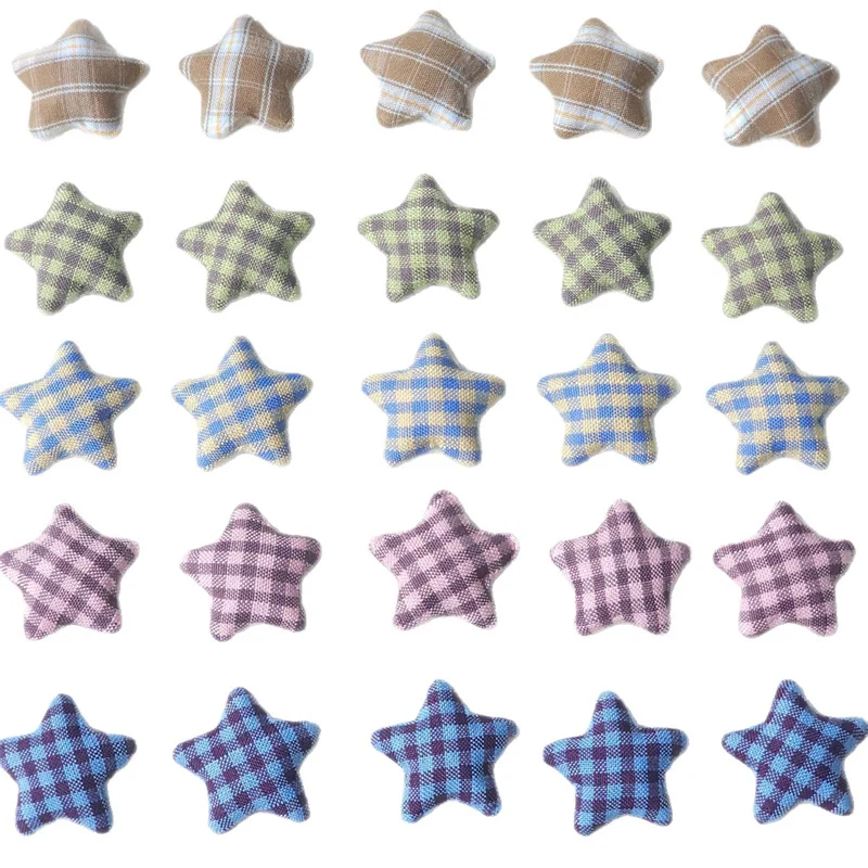 Wholesale 100pcs/lot 20mm color Plaid pattern print geometry stars shape fabric cabochon bead diy jewelry garment hair accessory