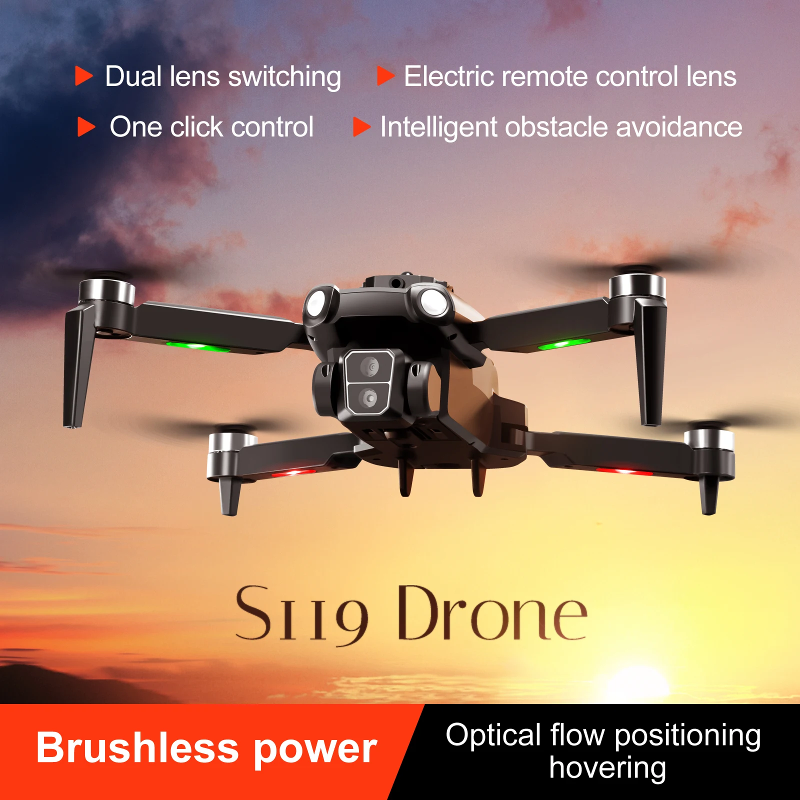 Profissional S119 Drone com câmera dupla, 5G, Wi-Fi, Smart Evitar Obstáculos, FPV, Motor sem escova, RC Quadcopter, Mini Drone, 8K