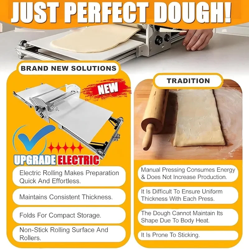Automatic Electric Dough Sheeter Forward Reverse 40x17.7in Stainly Steel Pastry Maker Fondant Flattener for Commercial Home