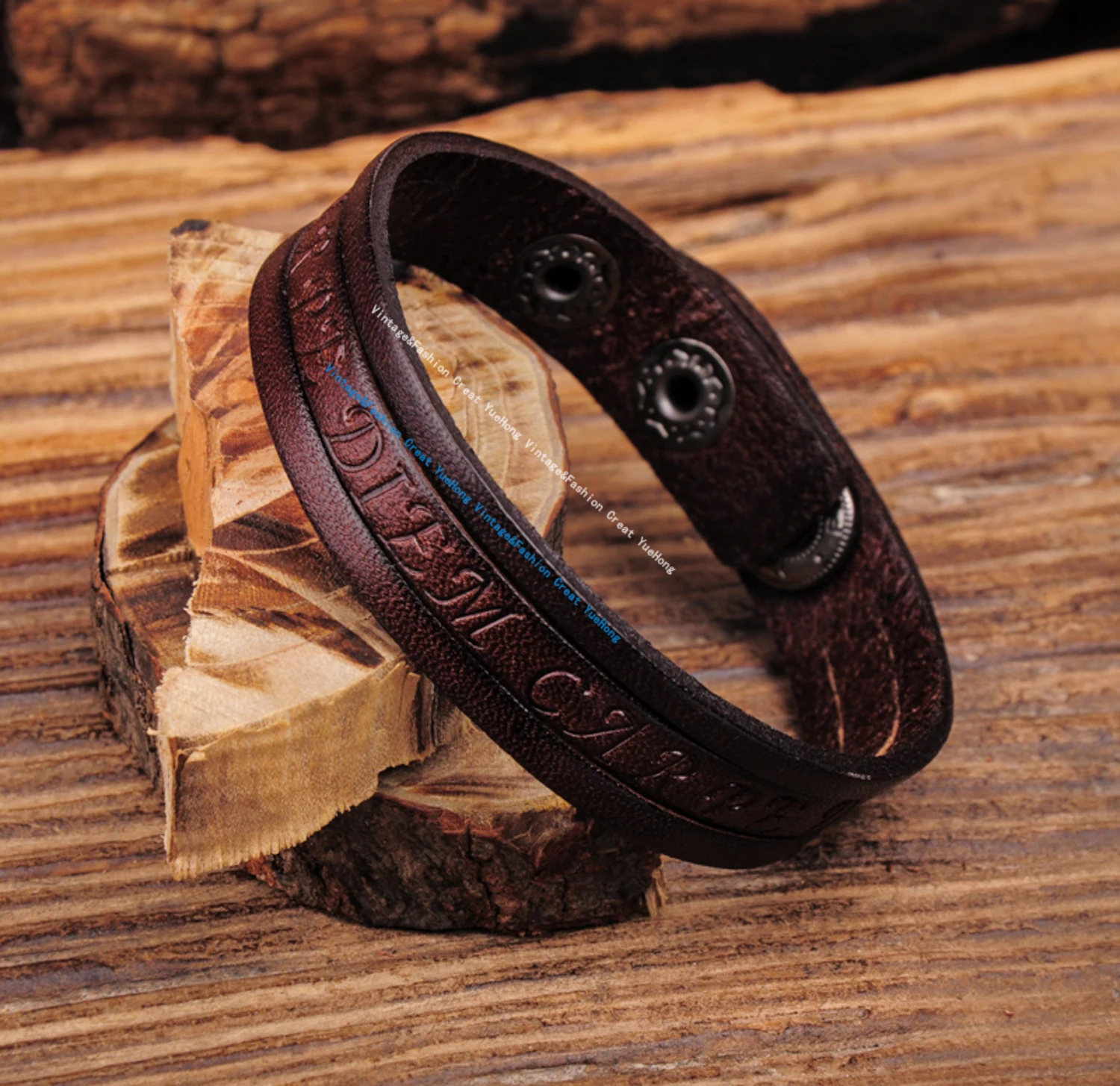 G369 Brown Stylish Single Wrap Vintage Embossed Leather Wristband Bracelet Cuff New