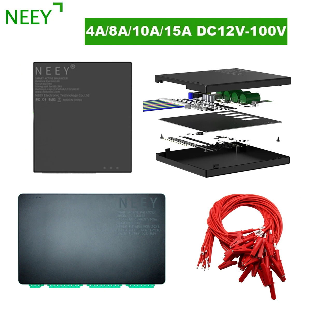 4TH NEEY Active Balancer Adapter Lifepo4 Battery Smart BMS Energy Equalization 4A/8A/10A/15A Compatible 2S-24S Li-ion 25V-100V