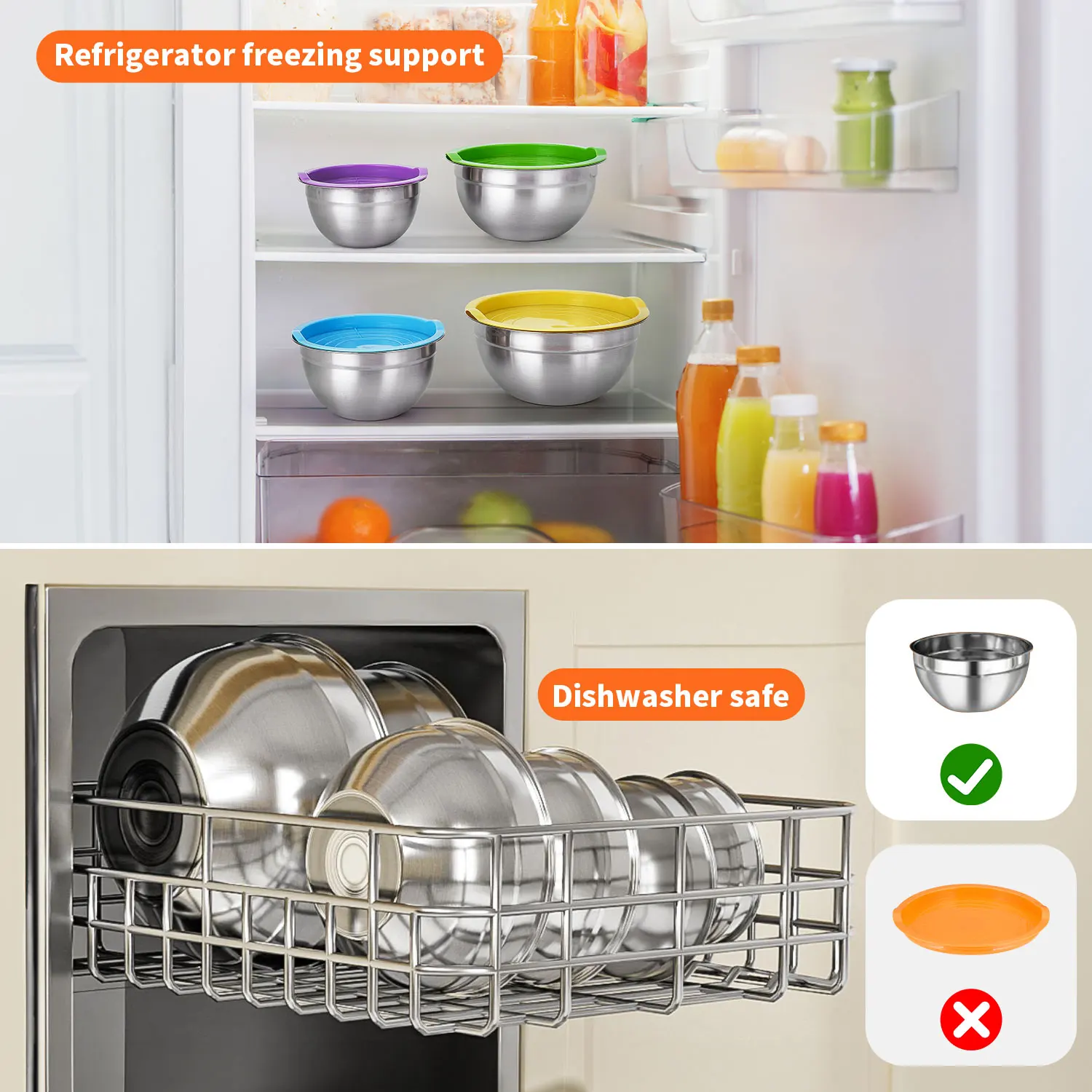 طقم أوعية خلط من الفولاذ المقاوم للصدأ مكون من 29 قطعة - أحجام مختلفة من أساسيات المطبخ الممتازة للخلط والخدمة - غير قابلة للانزلاق