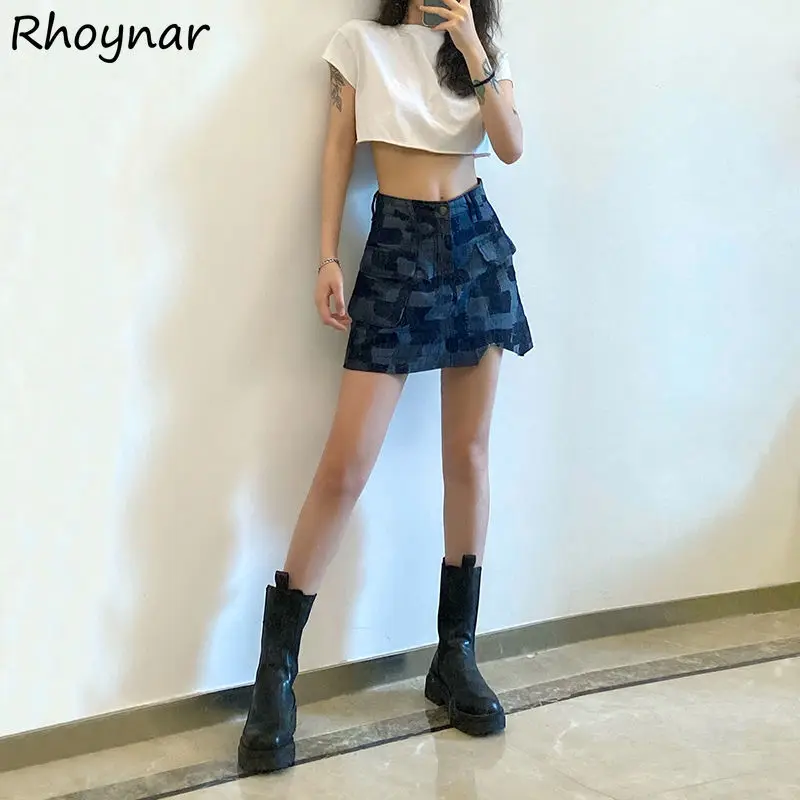 

Мини-юбки женские джинсовые сексуальные горячие лоскутные универсальные повседневные летние женские трапециевидные юбки с высокой талией Ulzzang уличная одежда для студентов