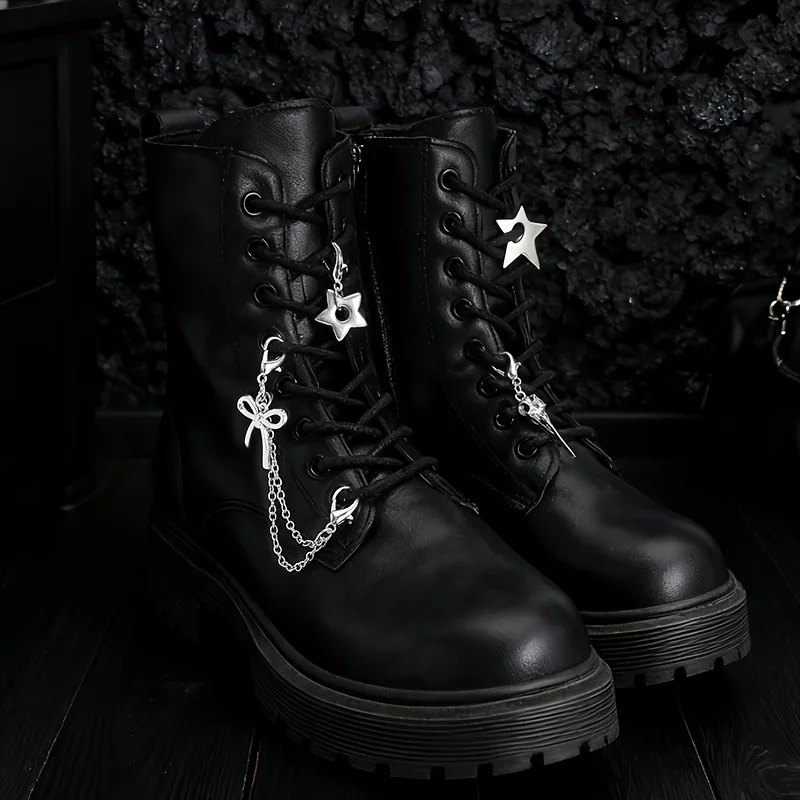 4Pcs Y2K Punk Hollow Star & Bow Multi-layer Shoe Charms, For Daily Outfit, Halloween Party and Gifting