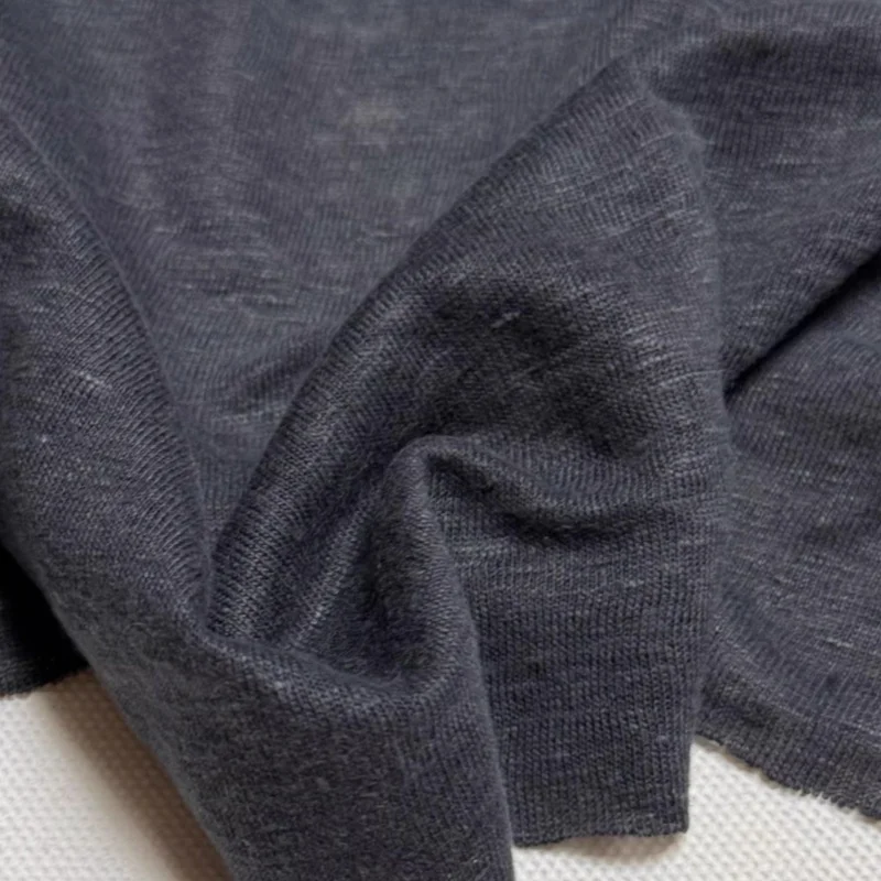 

100% linen dark gray knitted linen fabric textured elastic T-shirt cardigan dress with draping fabric suitable for spring and su