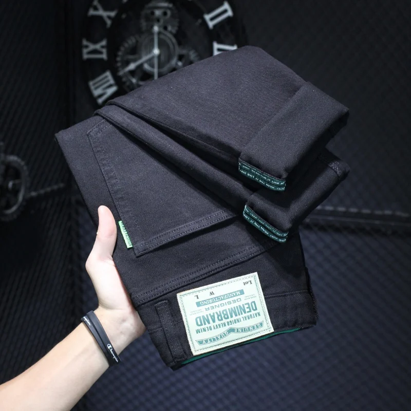 High-End Quality Men's 2024 New Black Jeans Men's Youth Large Size Simple Fashion Stretch Slim Casual Trousers