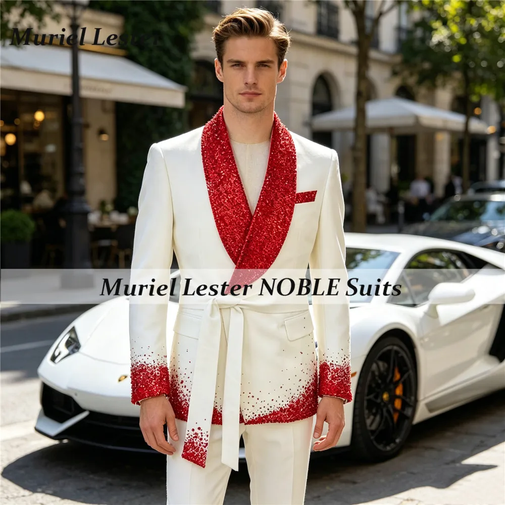 

Sparkling Suit Men For Wedding Beading Crystals Jacket Pants 2 Piece Sets Groom Tuxedos Customized Man Formal Party Outfits 2026