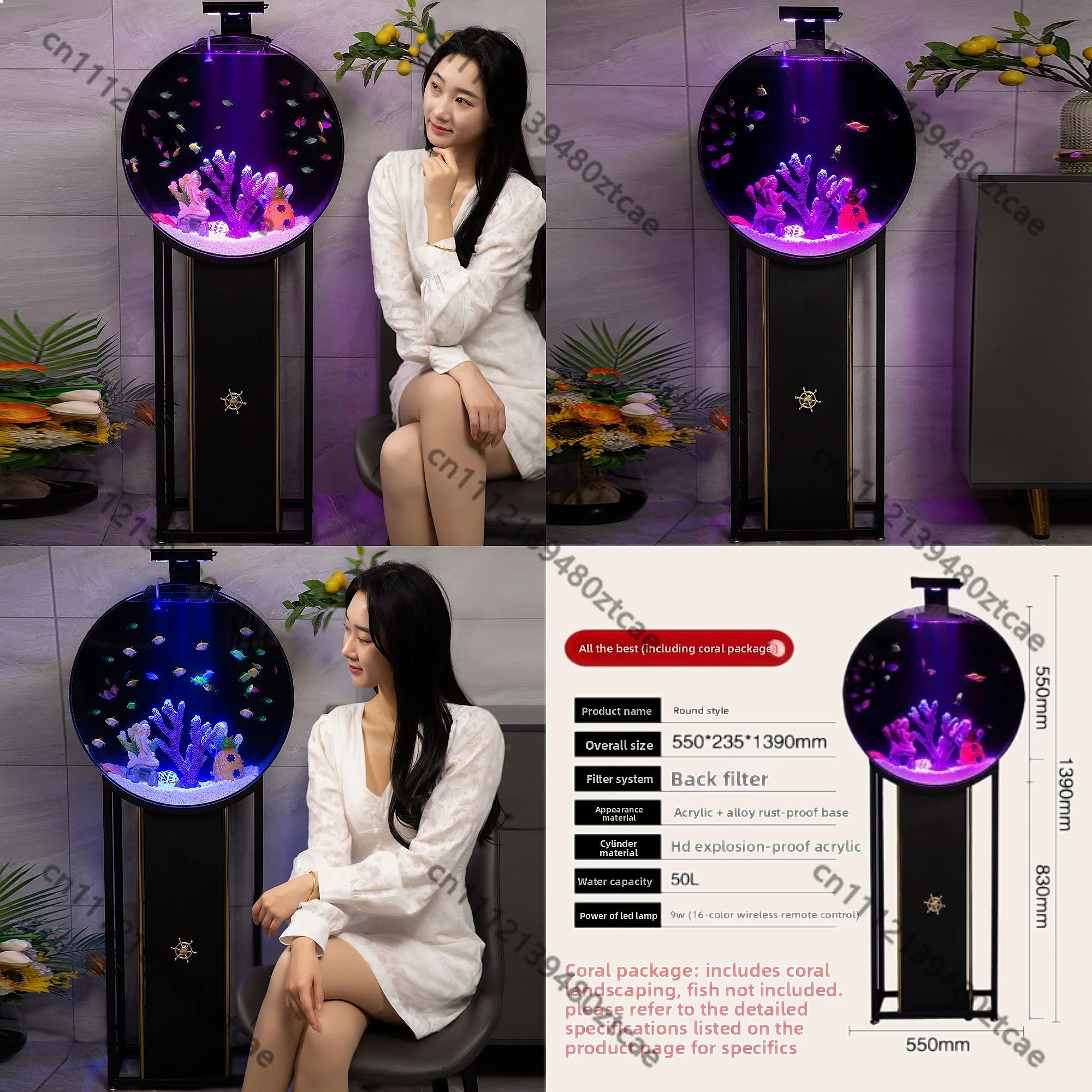 New Creative Eco Floor Living Room Fish Tank Small Goldfish Ornamental Round Aquarium
