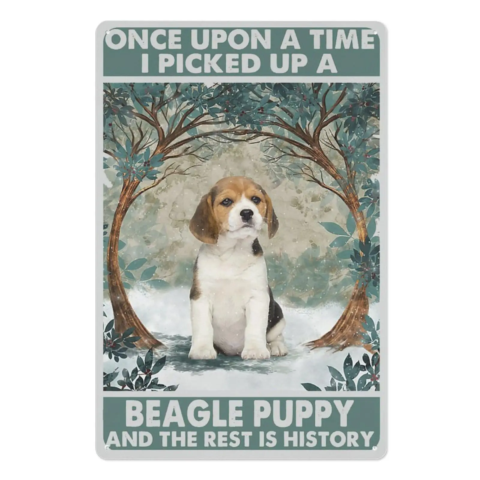 Rovsiogne Vintage Beagle Metal Wall Art - Once Upon A Time Picked Up A Puppy And The Rest Is History Sign - Artistic Metal Plaqu