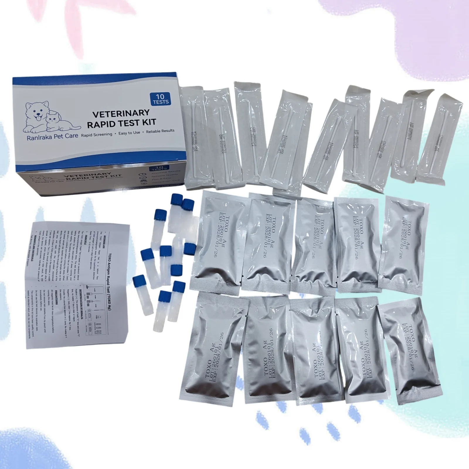 Ranlraka PetCare Feline 2-in-1 3-in-1 FHV FCV FIPV FCOV GIA TOXO FIV Ag Ab Antigen Antibody Rapid Test Set 10Pcs For Cat