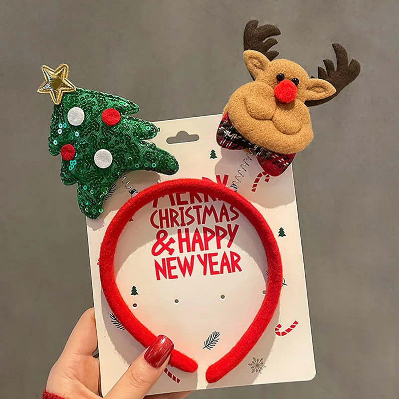 Merry Christmas Cartoon Elk Santa Claus Snowman Christmas Tree Hair Accessories  Happy New Year  Merry Christmas Headwear