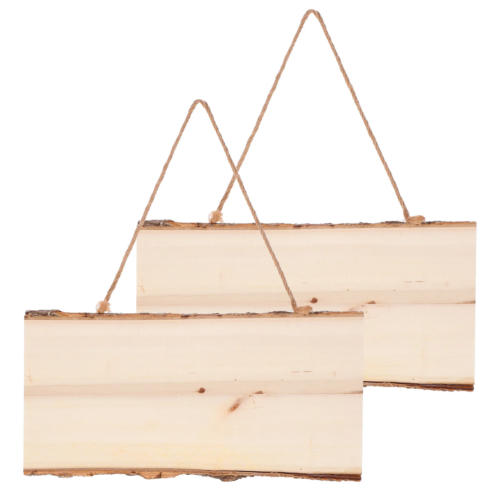 

2 Pcs Store Signage Hanging Rectangle Slices DIY Door Hanger Blank Wood with Ropes Wooden Plaque