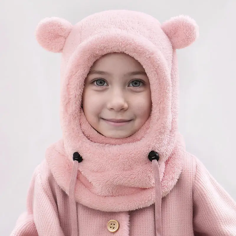 Gesichtsbedeckung Helmkappe für Kinder Kältebeständige warme Mütze Ski Kinder Thermo-Kopfbedeckung Kinder Plüschschal Einteilige Beanie