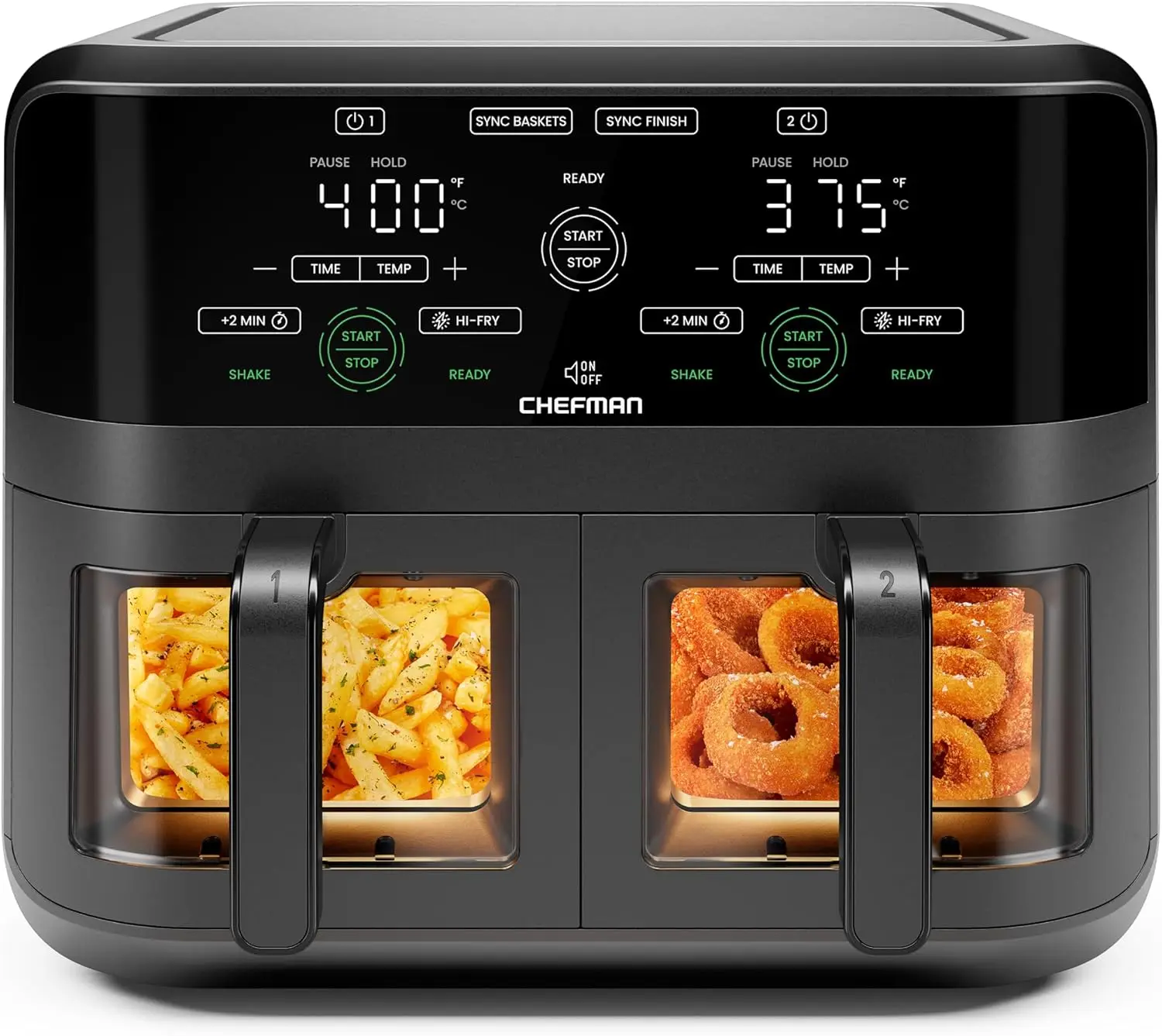 Digital Dual-Zone Air Fryer Oven with Viewing Windows, Synchronized Finish, High-Fry Mode, Automatic Shut-Off, Two Independent 3